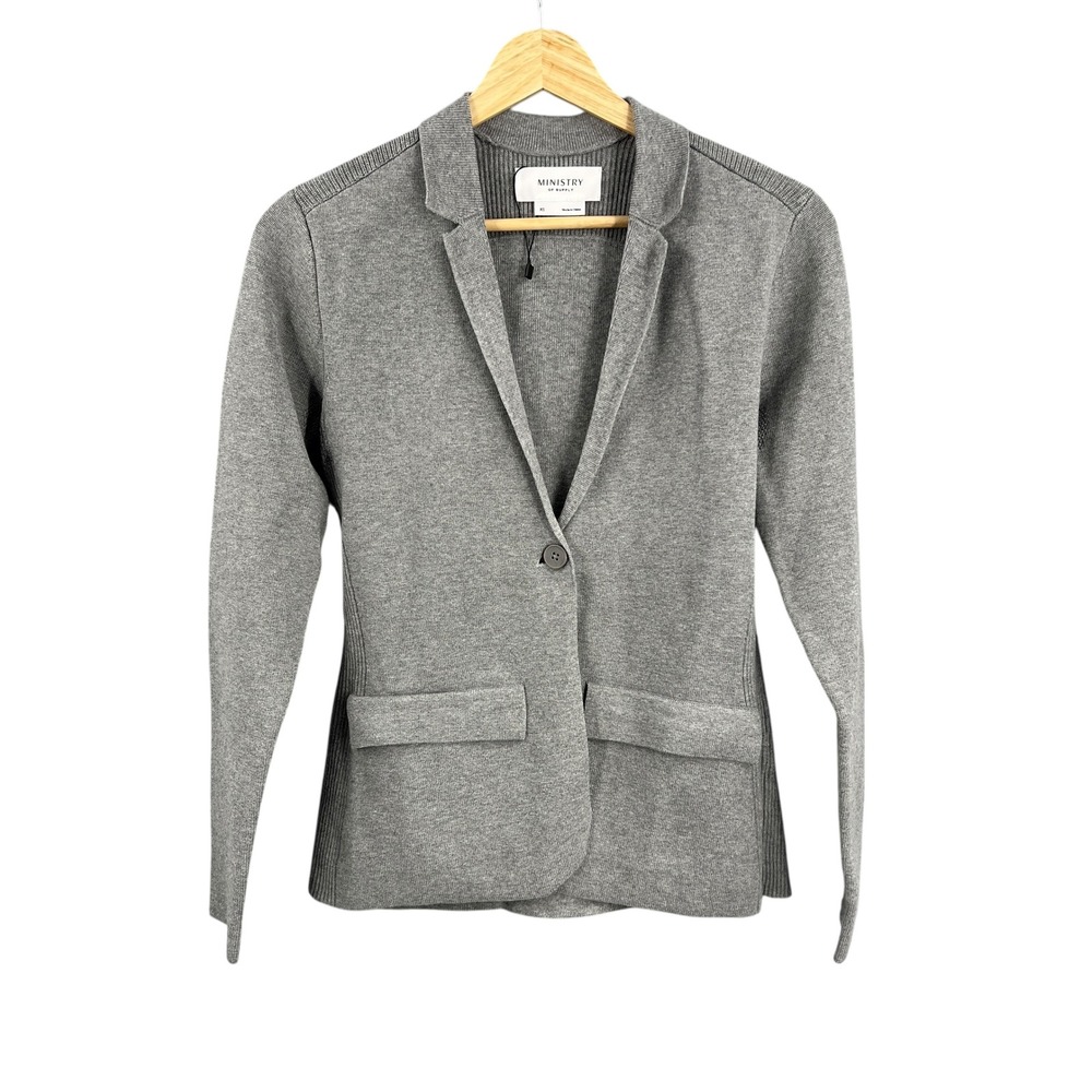 Ministry of Supply Womens Grey Knit Blazer Cardigan XS Knit Jacket Office Casual
